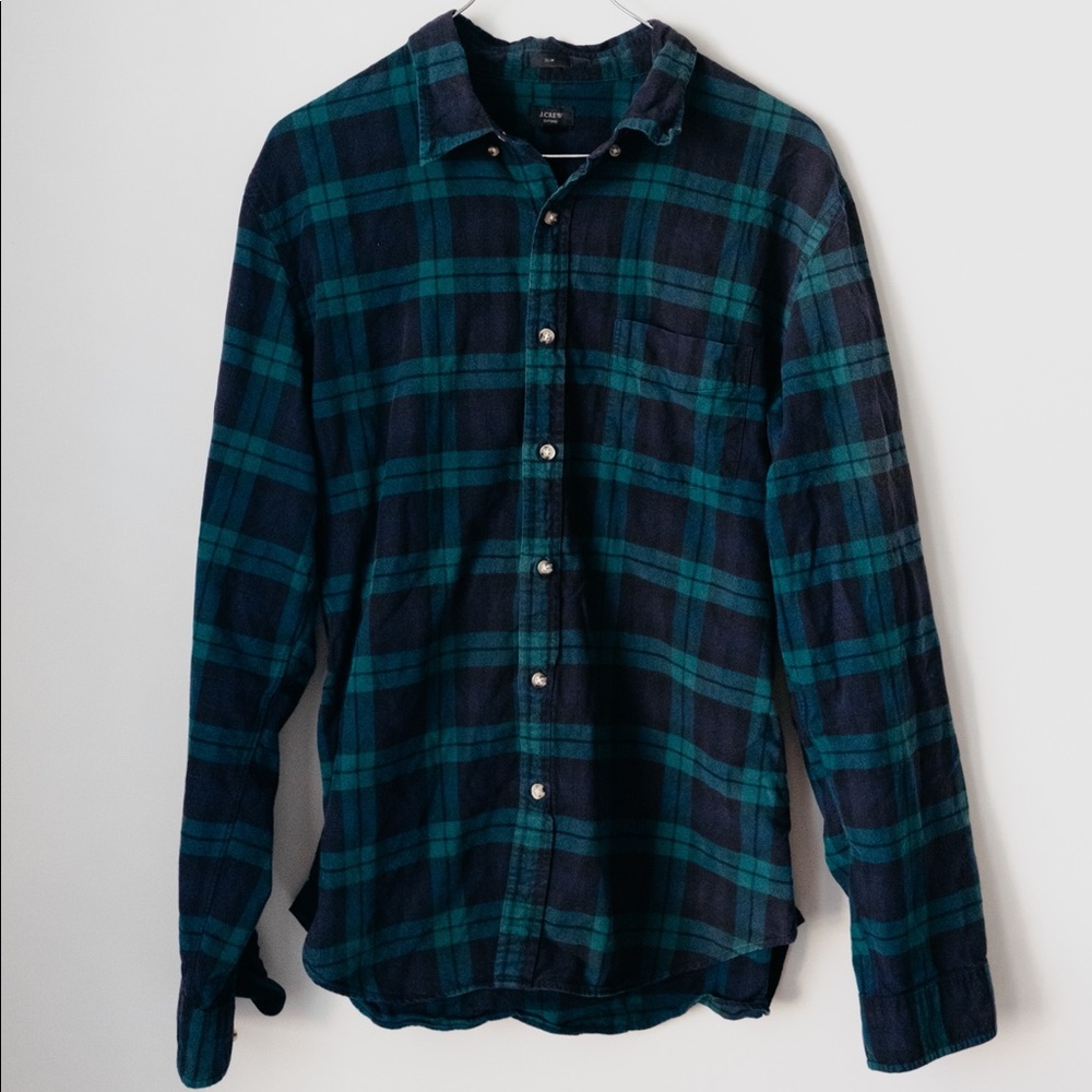 J. Crew Blue and Green Oxford Flannel Long Sleeve